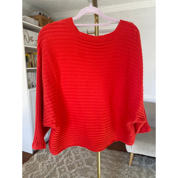 Jack Ribbed Oversized Knit Sweater Red Minimalist Parisian Scandi Quiet Luxury - Picture 3 of 8